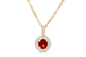 0.82 CT Pave Halo Round Cut Orange Sapphire Diamond Pendant 0.21 CT TW 14K Rose Gold OSPEN007