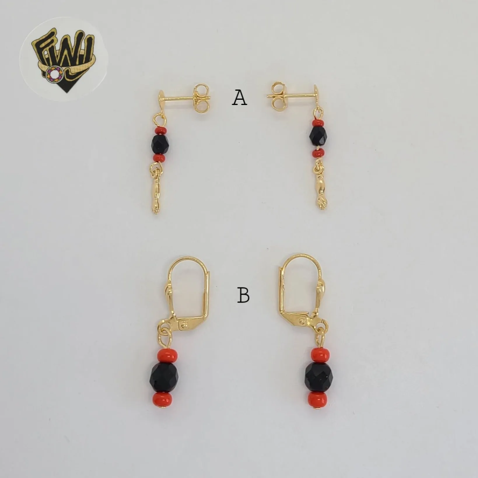 (1-1146-1) Gold Laminate - Azabache Dangle Earrings - BGF