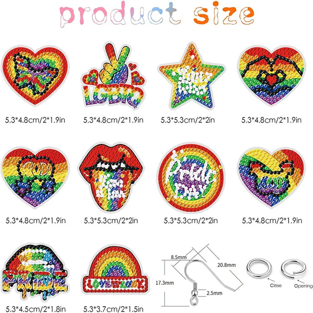 10 Pairs Double Sided Diamond Painting DIY Earring Making Kit (Rainbow)