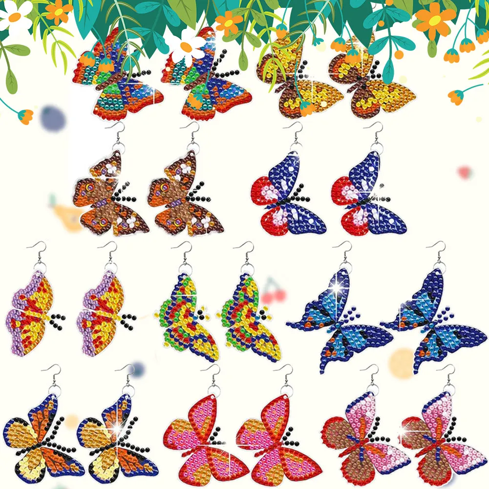 10 Pairs Double Sided Diamond Painting Earring Making Kit (Colourful Butterfly)