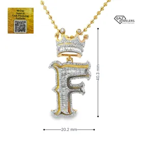 10K Gold 1.02 CTW Diamond F Charm With Crown And UV Enamel