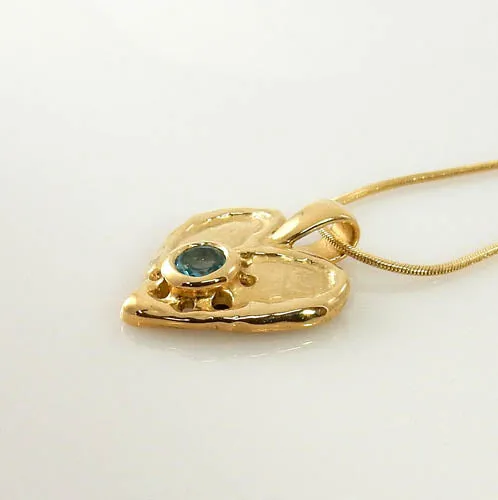 14kt Yellow Gold Blue Topaz Heart Pendant