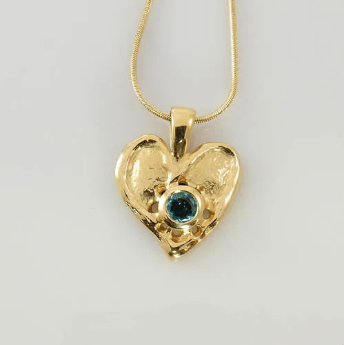 14kt Yellow Gold Blue Topaz Heart Pendant