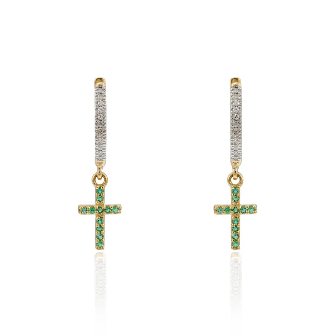 18K Gold Dangle Charm Cross Shaped Hoop Earrings