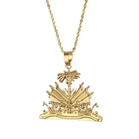 18K Gold-Plated Haiti Symbol Emblem Necklace - Unique I Love Haiti Charmed Jewelry Gift for Men and Women