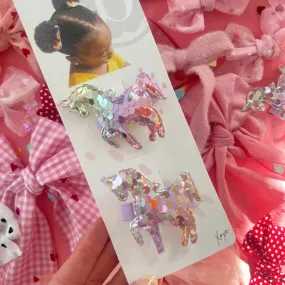 2PK Novelty Clips| Pink Multi Unicorn