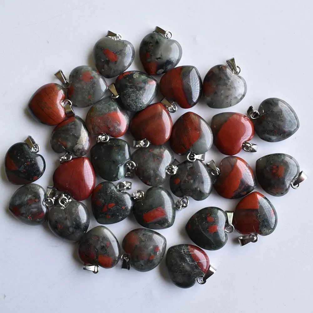 50pcs/Set Love Heart Bloodstone Pendants