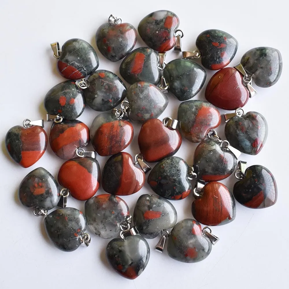 50pcs/Set Love Heart Bloodstone Pendants