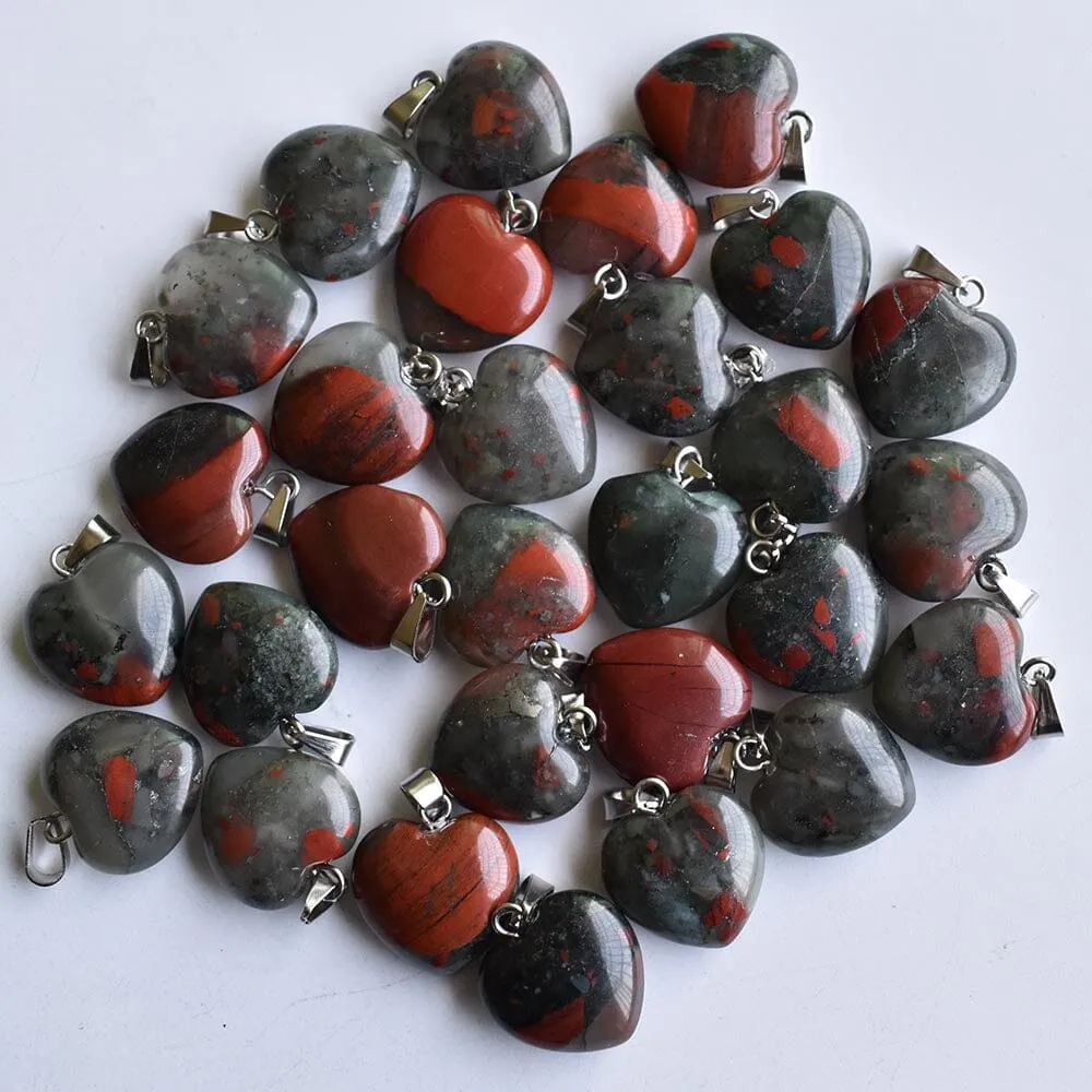 50pcs/Set Love Heart Bloodstone Pendants