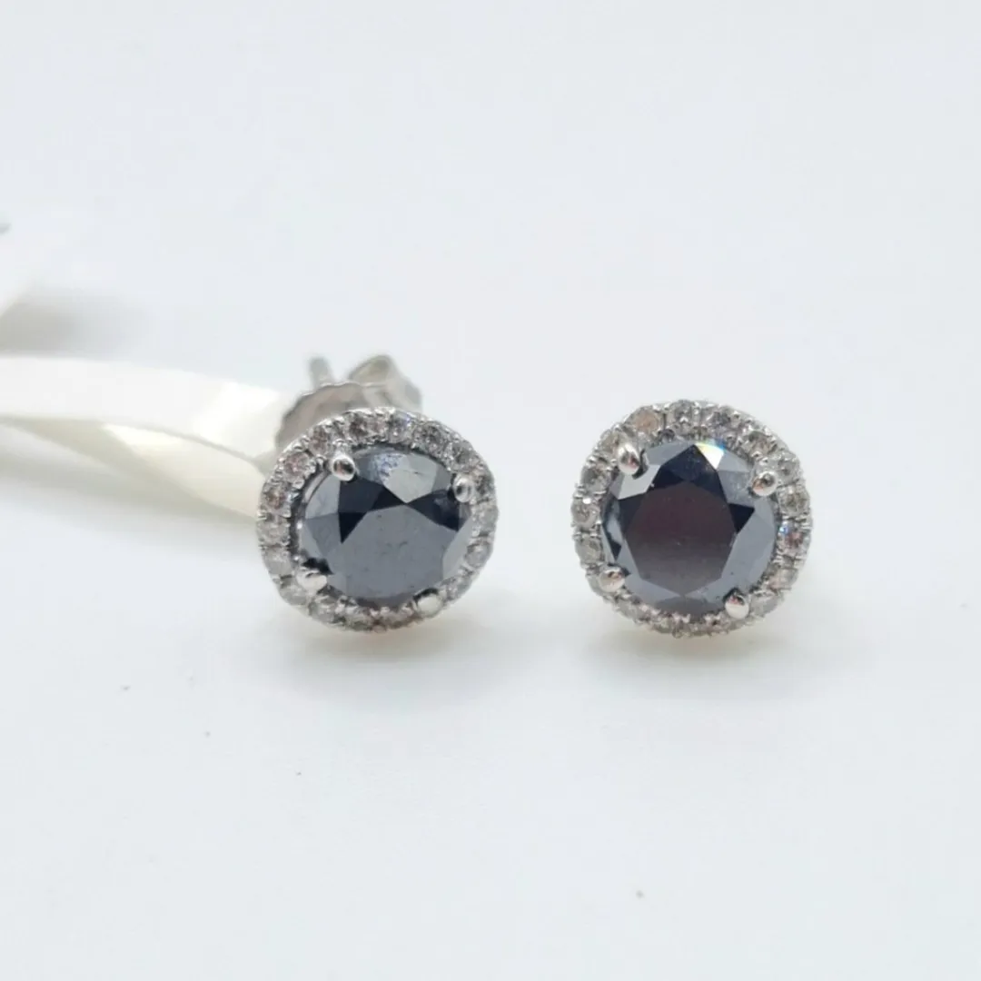 .60 CT Black Diamond Earrings 14K White Gold