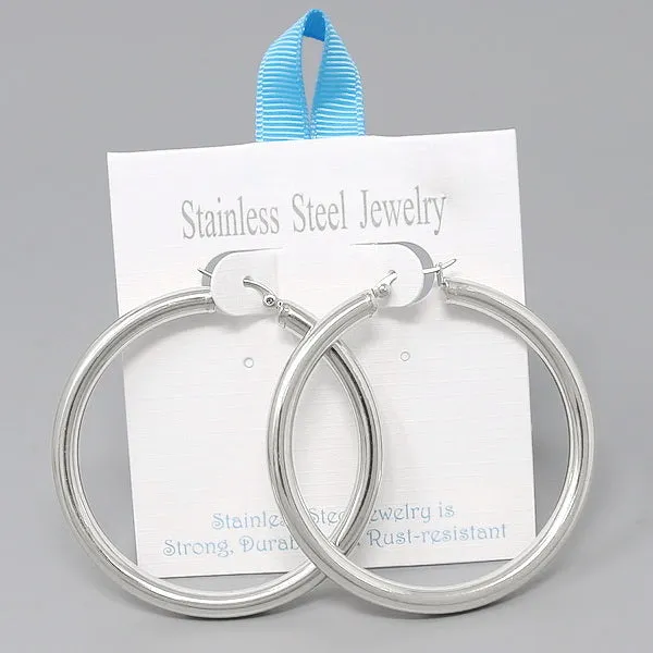 60 MM Stainless Steel Tube Hoop Earrings