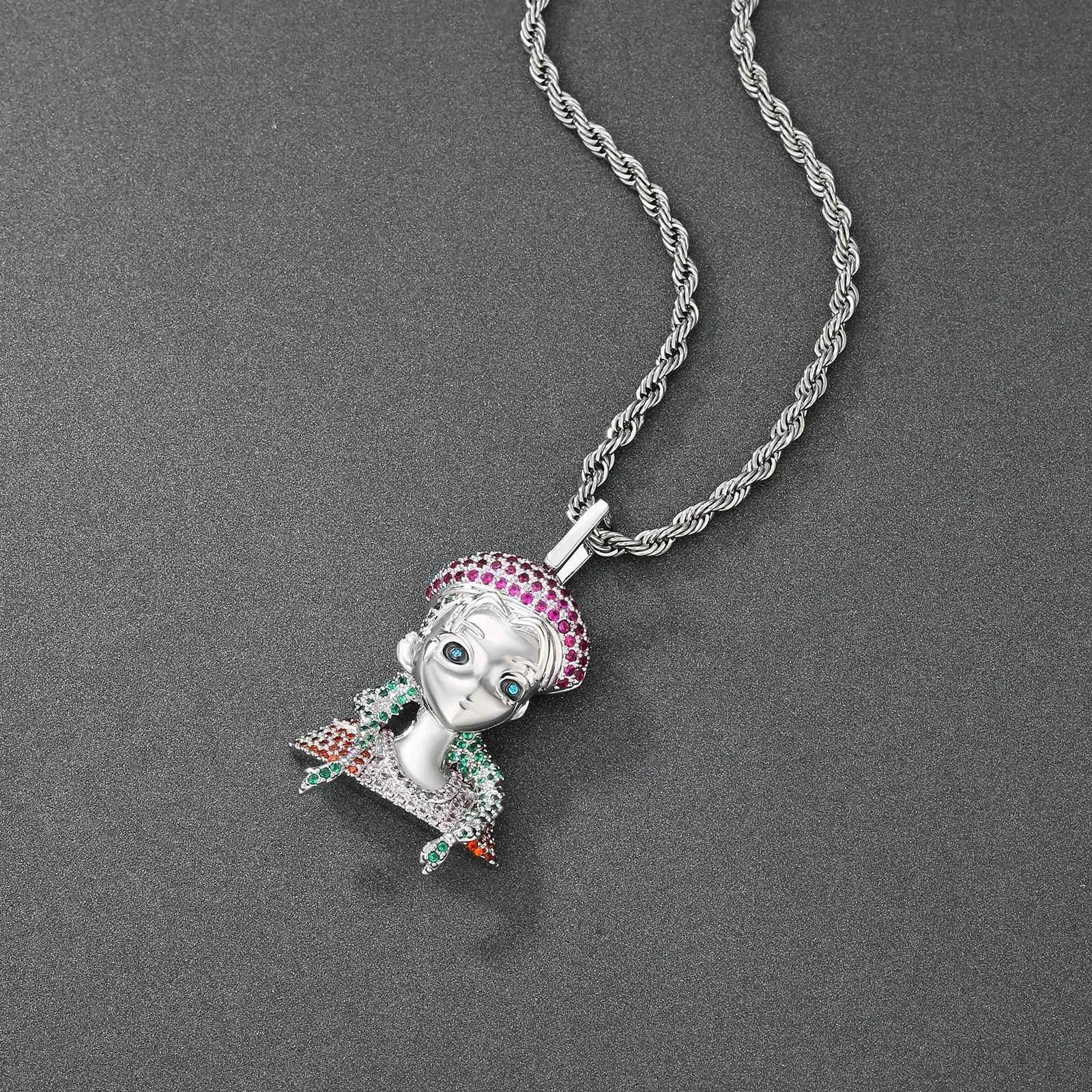 Anime Girl Pendant in White Gold KRKC