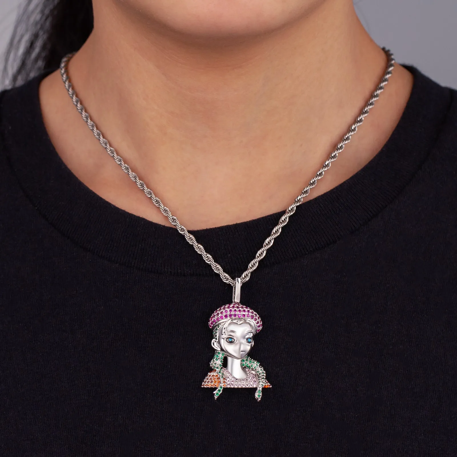 Anime Girl Pendant in White Gold KRKC