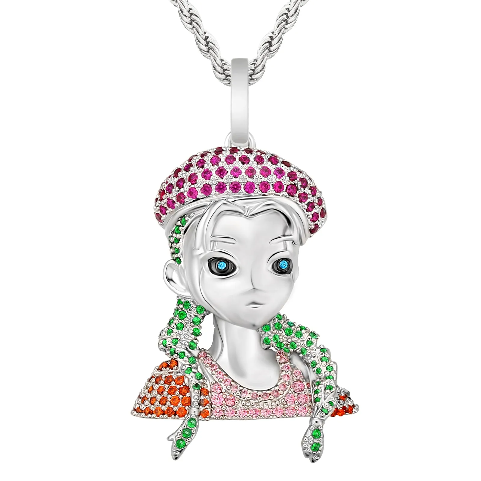 Anime Girl Pendant in White Gold KRKC