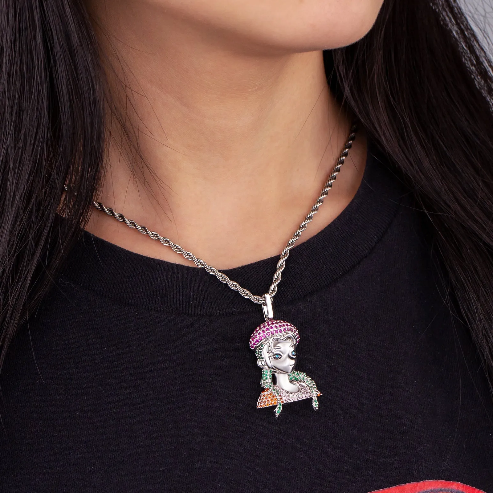 Anime Girl Pendant in White Gold KRKC