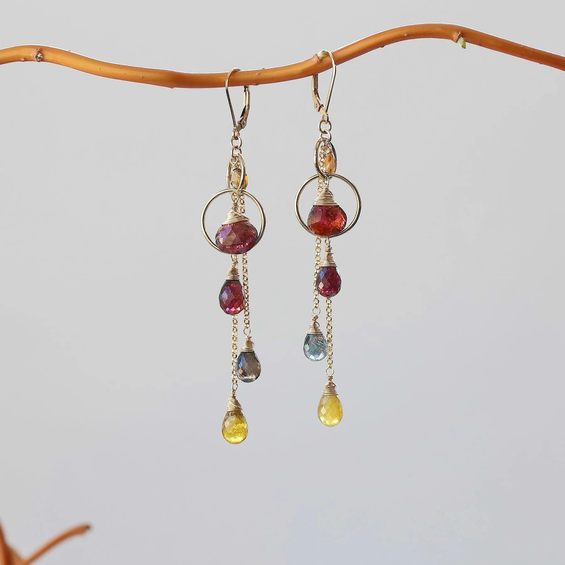 Bordeaux - Tourmaline Gold Drop Earrings