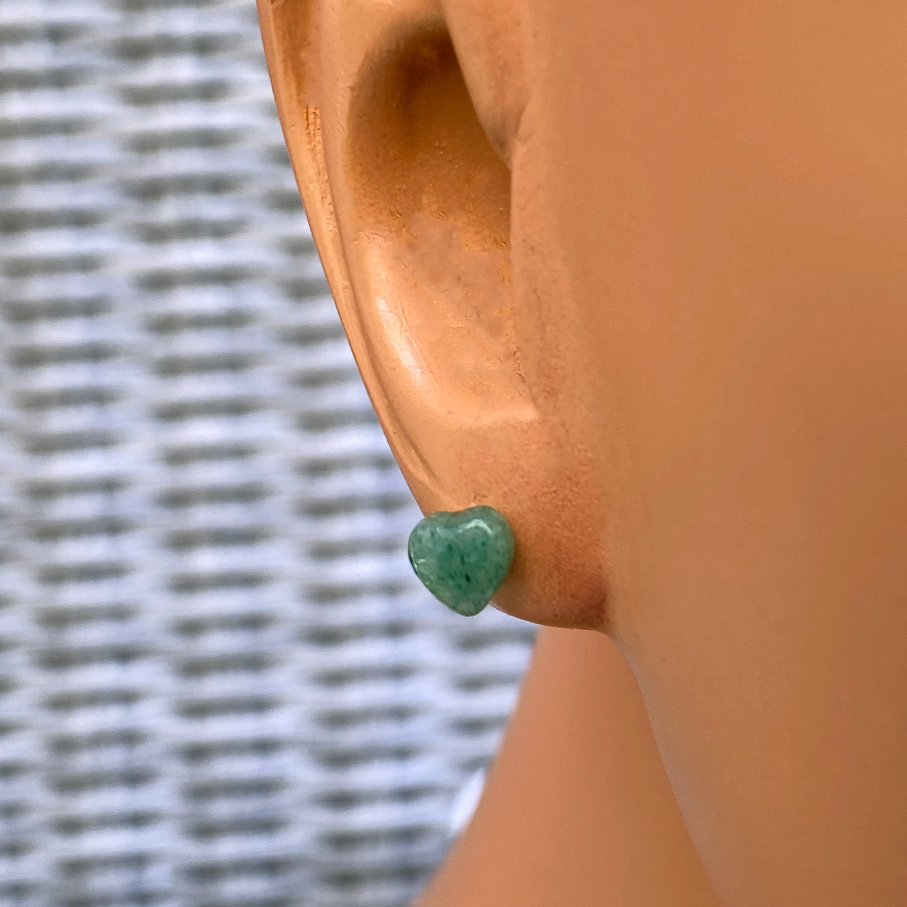 Carved Green Aventurine Heart Stud Earrings