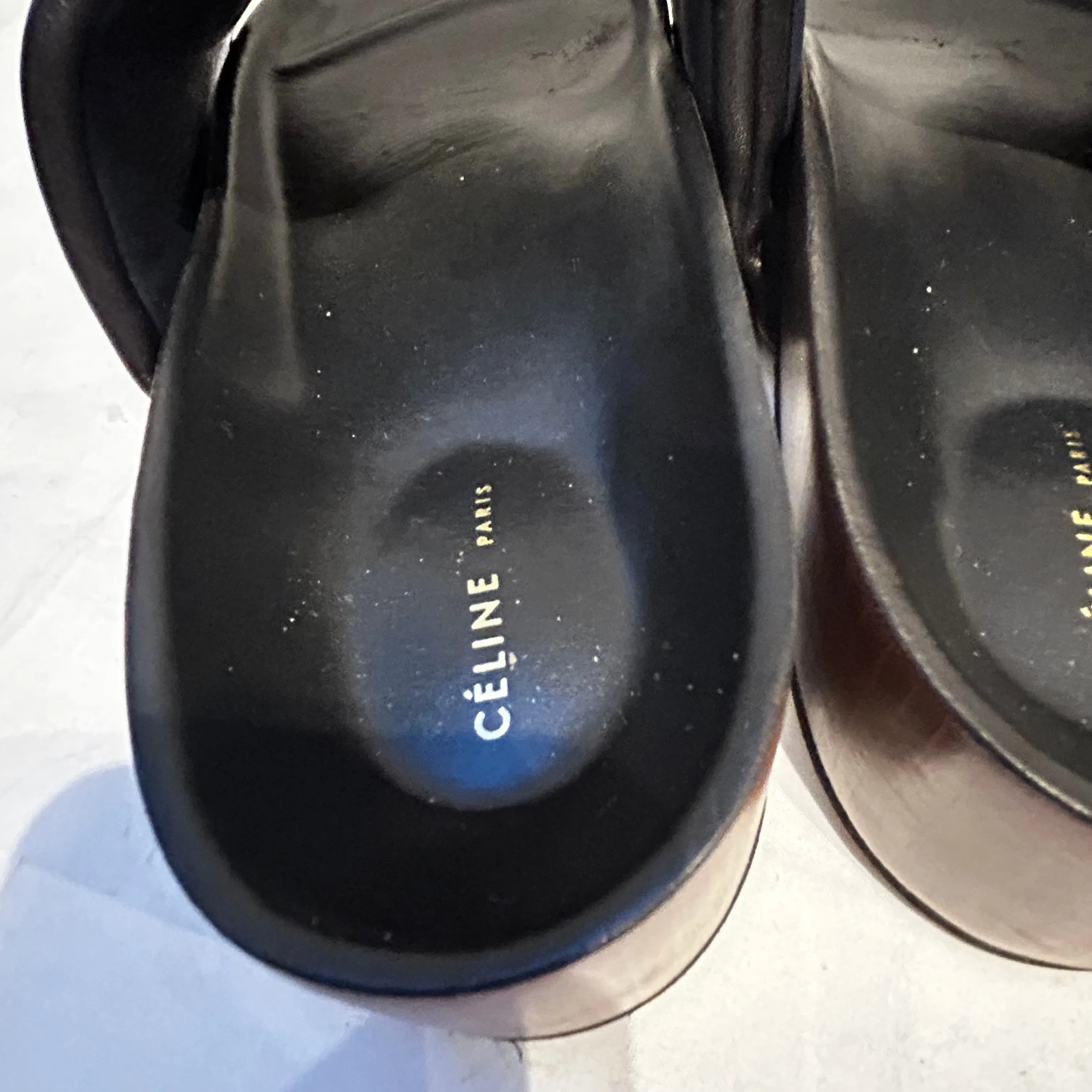 Celine Phoebe Philo Black Padded Leather Flatbed Sandals 40