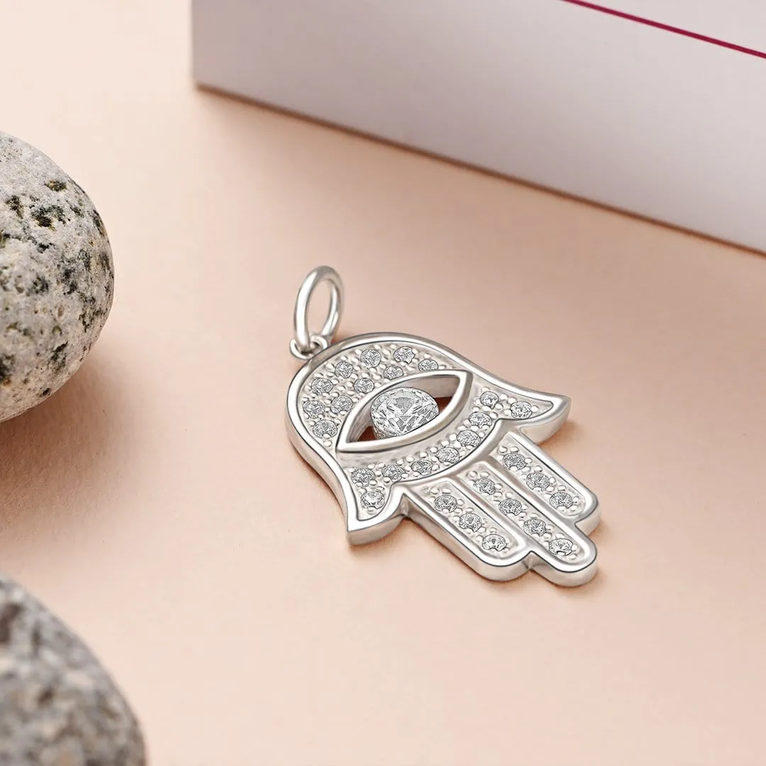 CZ Hamsa Hand Pendant Sterling Silver