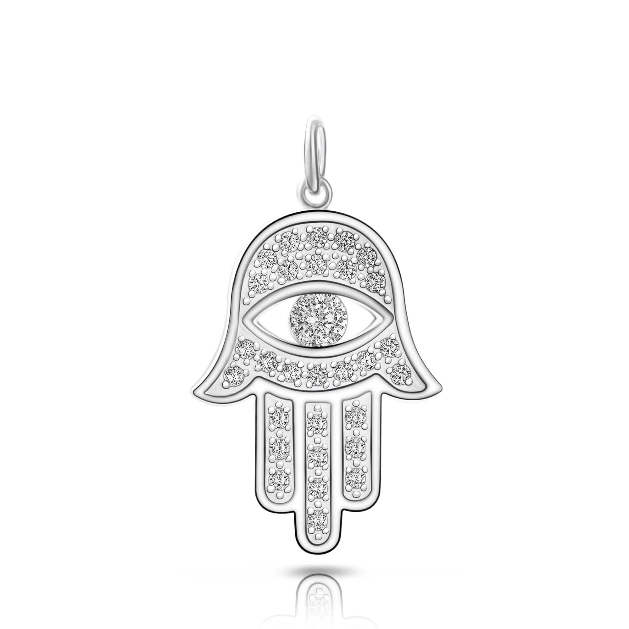 CZ Hamsa Hand Pendant Sterling Silver