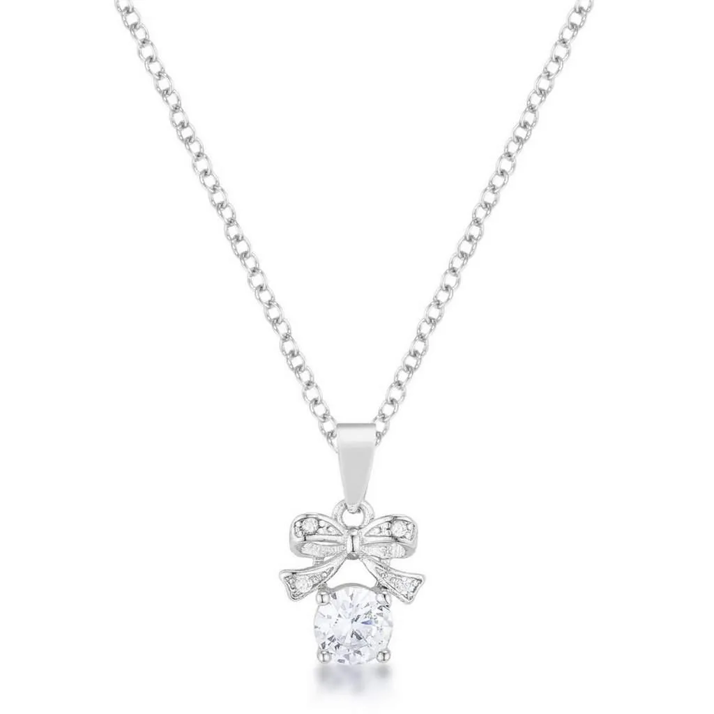 CZ Stone and Bow Pendant Necklace