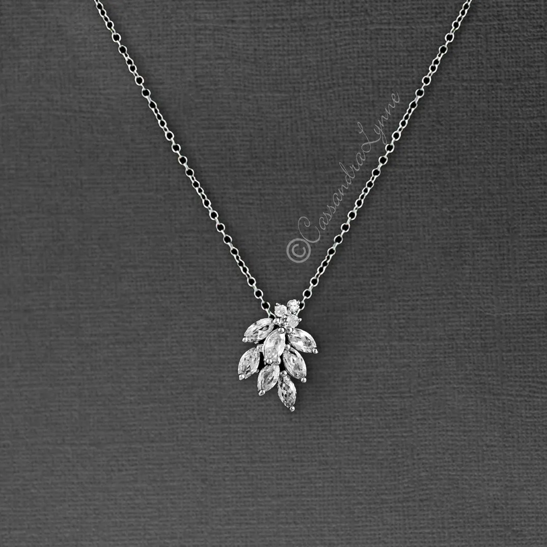 Dainty CZ Leaf Cluster Pendant Necklace