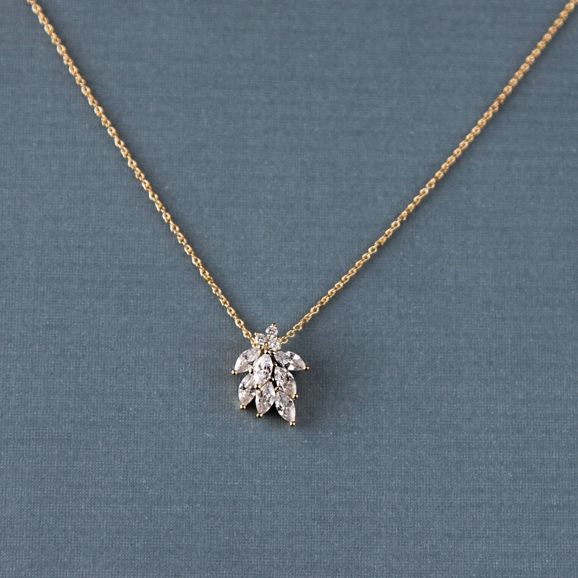 Dainty CZ Leaf Cluster Pendant Necklace