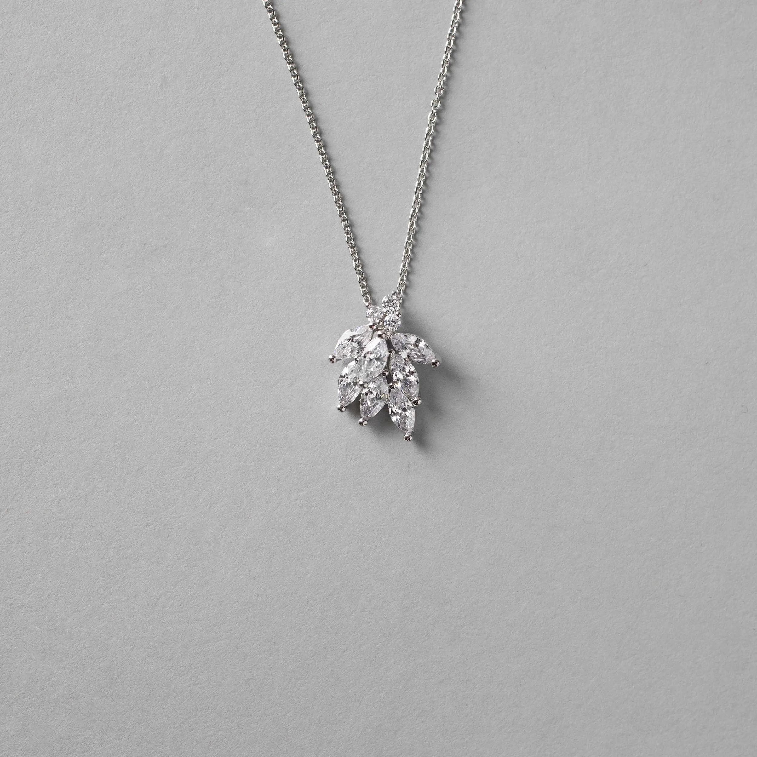 Dainty CZ Leaf Cluster Pendant Necklace