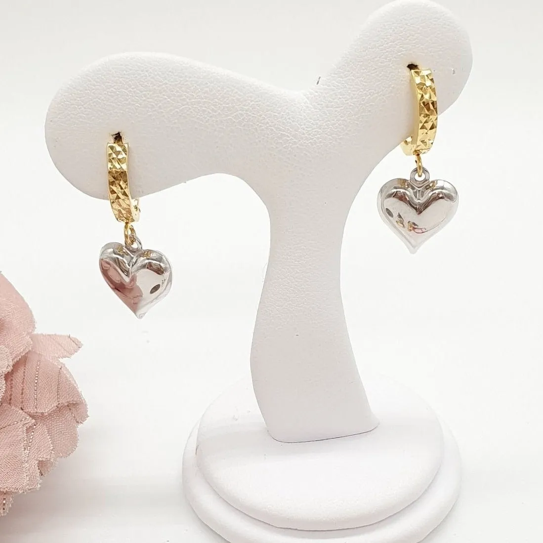 Dangling White Heart Earrings