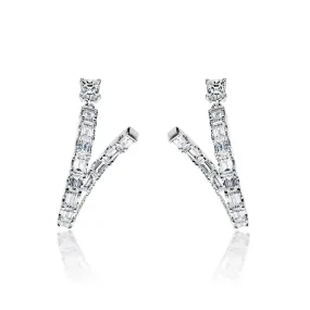 Davina 6 Carat Emerald Cut Diamond Dangle Earrings in 18k White Gold By Mike Nekta