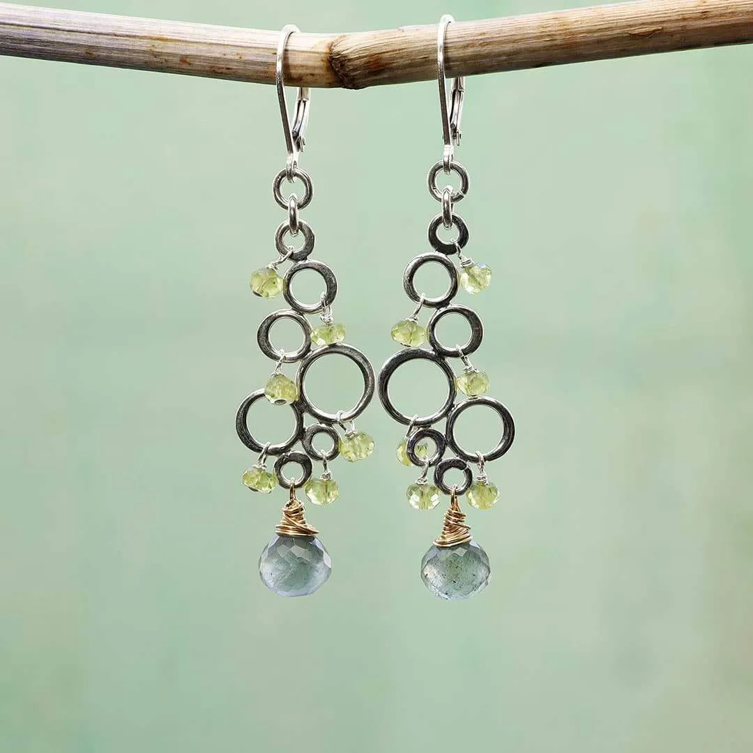 Dublin - Peridot Moss Aquamarine Silver Earrings