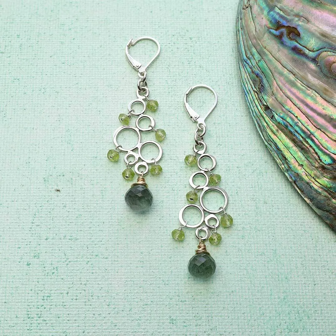 Dublin - Peridot Moss Aquamarine Silver Earrings