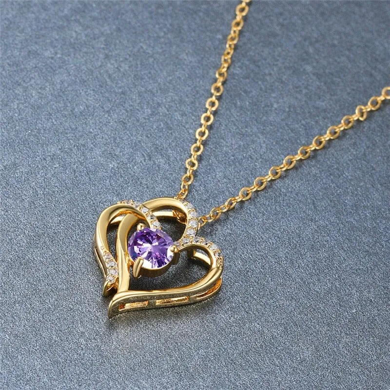 Elegant Round Amethyst Heart Pendant Necklace