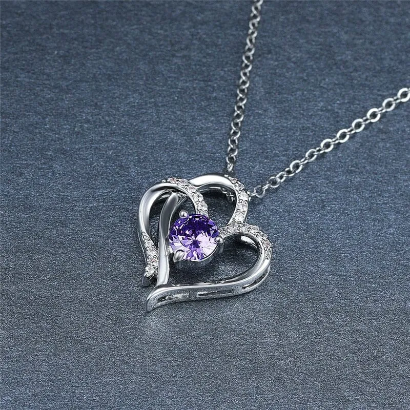 Elegant Round Amethyst Heart Pendant Necklace