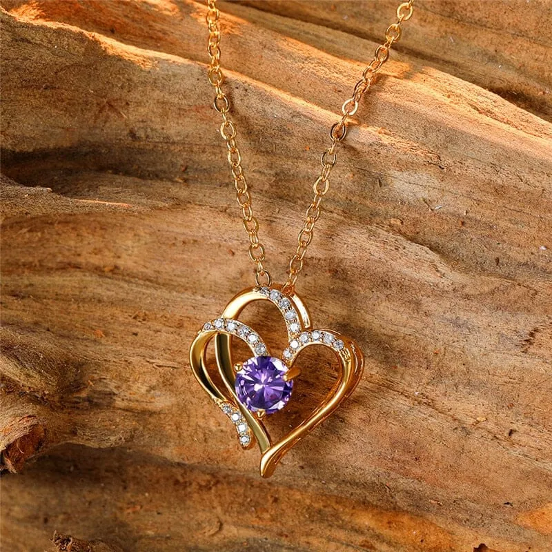 Elegant Round Amethyst Heart Pendant Necklace