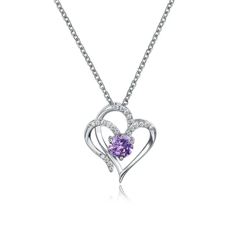 Elegant Round Amethyst Heart Pendant Necklace