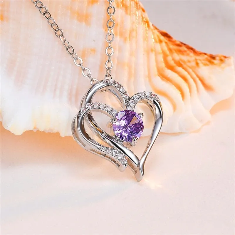 Elegant Round Amethyst Heart Pendant Necklace