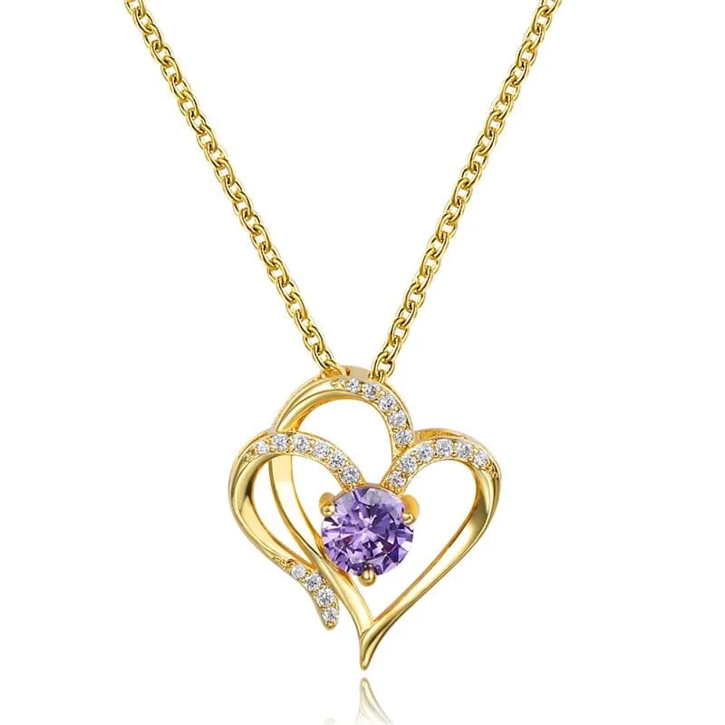 Elegant Round Amethyst Heart Pendant Necklace