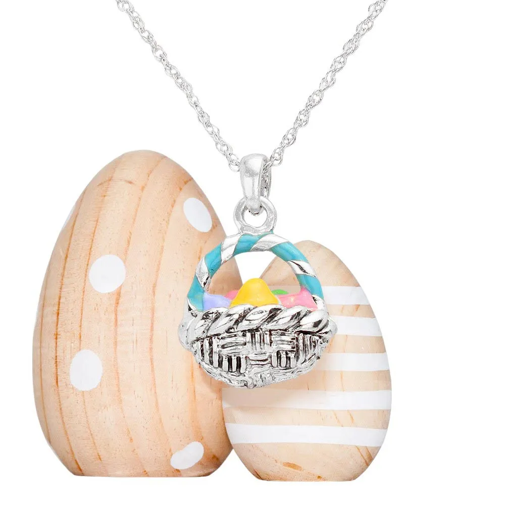 Enamel Easter Egg Basket Pendant Necklace