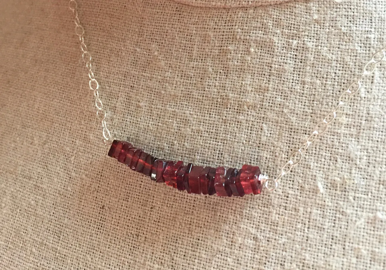 Garnet Heishi Bar Necklace, Metal options