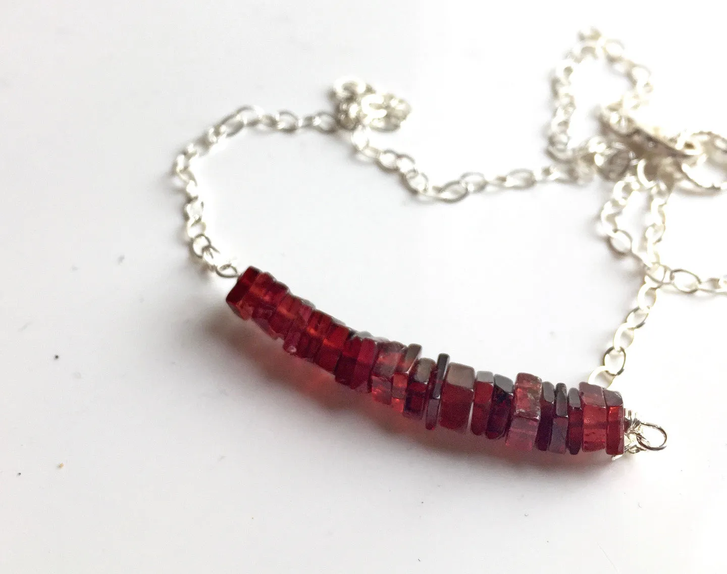 Garnet Heishi Bar Necklace, Metal options