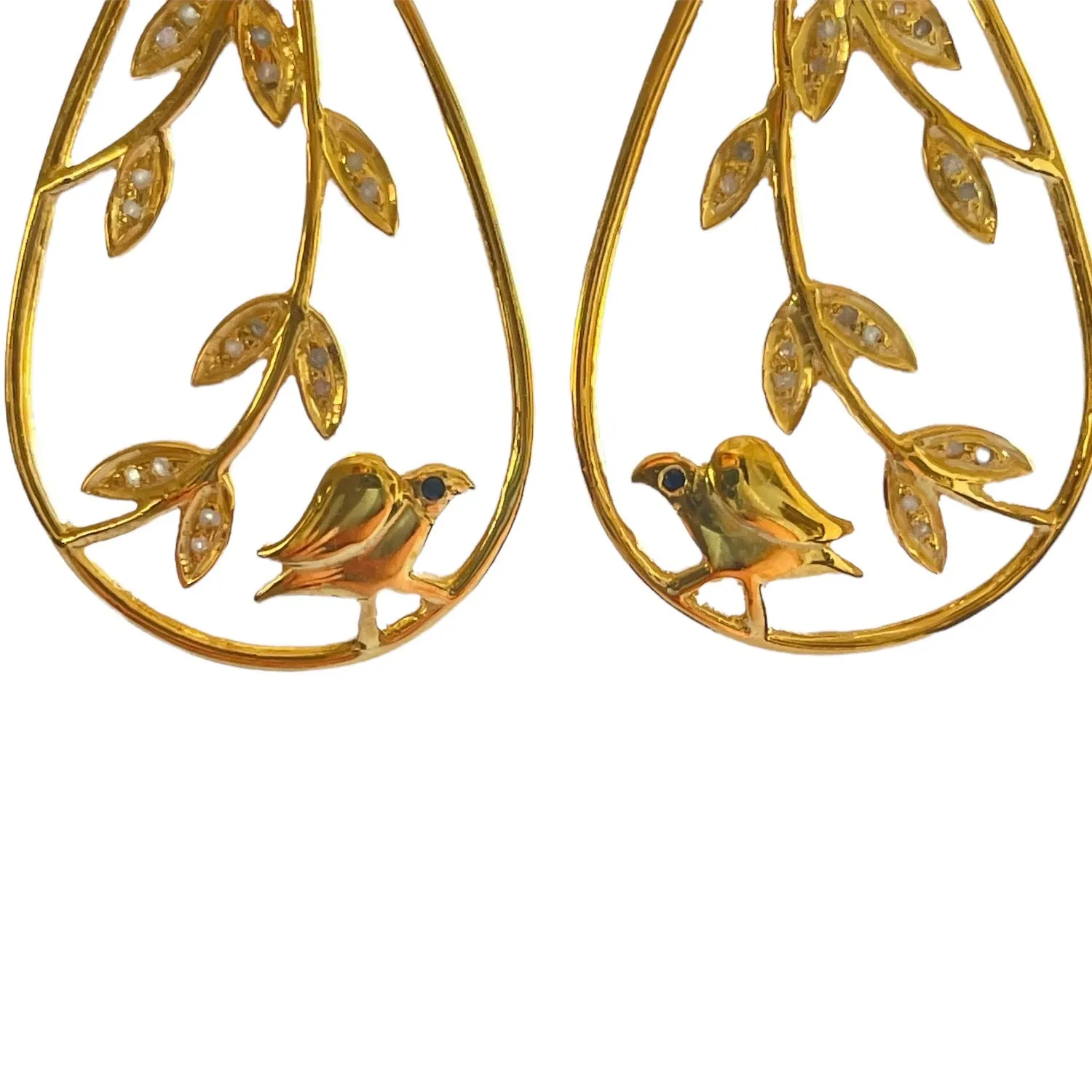 Gold & Diamond Teardrop Birdie Earrings