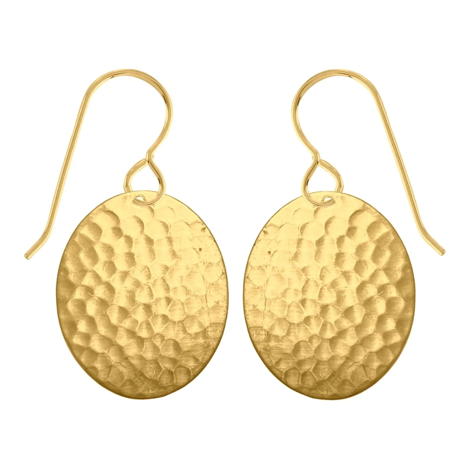 Gold Hammered Oval Dangle Earrings