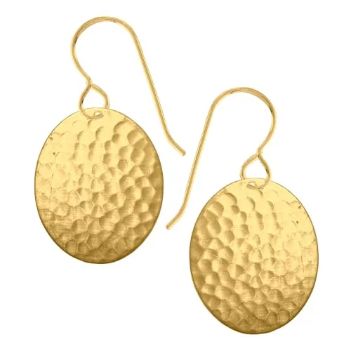 Gold Hammered Oval Dangle Earrings