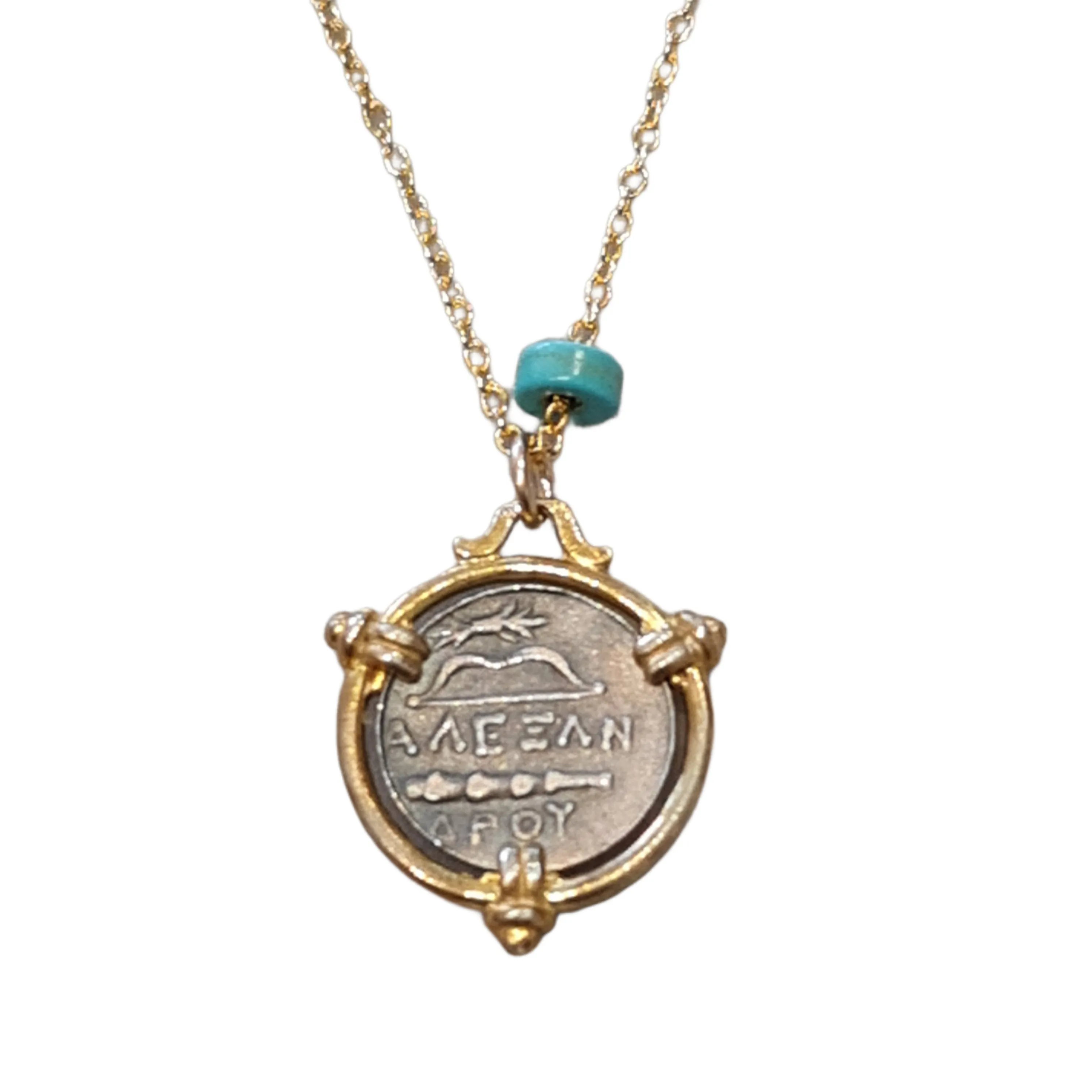 Greek Athena necklace Gold Turquoise