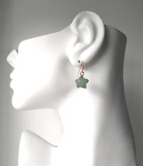 Green Jade Star Single Drop Earrings