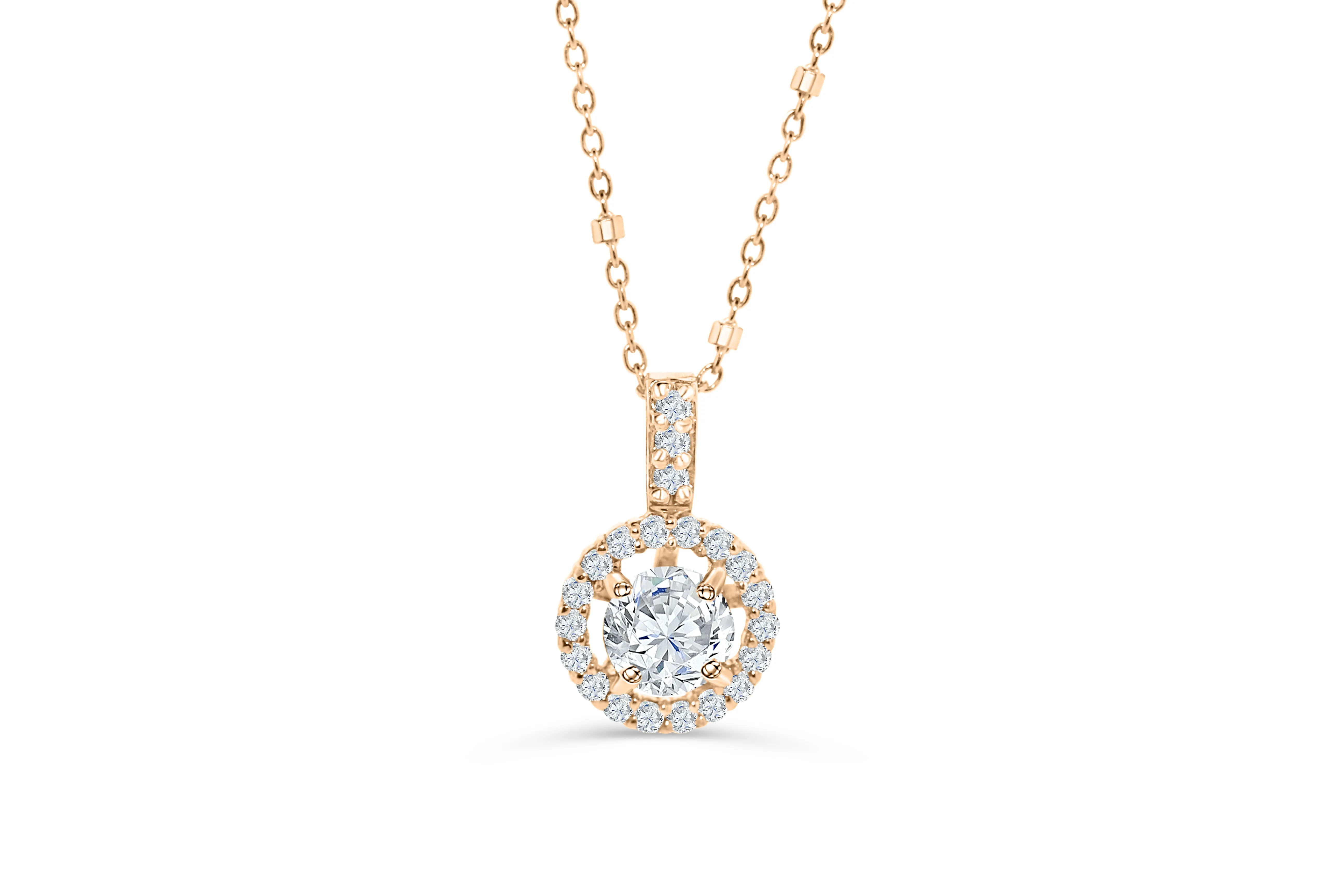 Halo Solitaire Diamond Pendant 0.64 CT TW 14K Rose Gold DPEN035