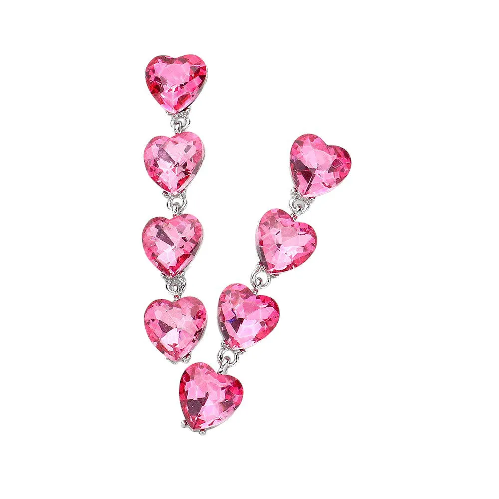 Heart Stone Cluster Link Dropdown Evening Earrings