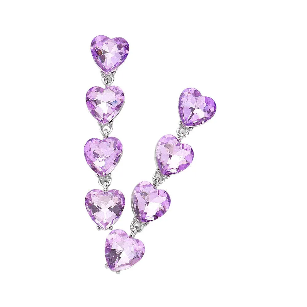 Heart Stone Cluster Link Dropdown Evening Earrings