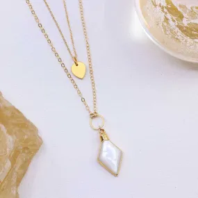 Kyoto - Dainty Double Layer Mother of Pearl Pendant Gold Necklace